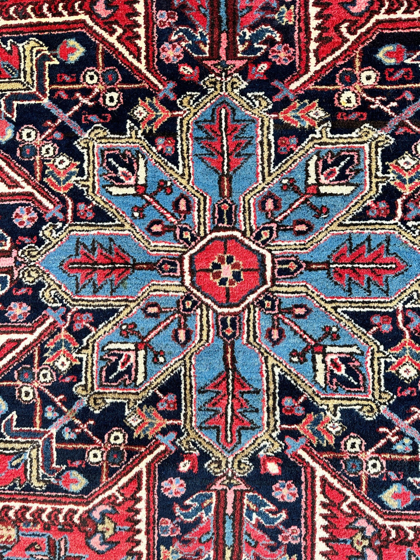 Hand-Knotted Persian Heriz Wool Rug – 9’ x 12’ – Geometric Medallion Design - Tampa Home & Garden Store