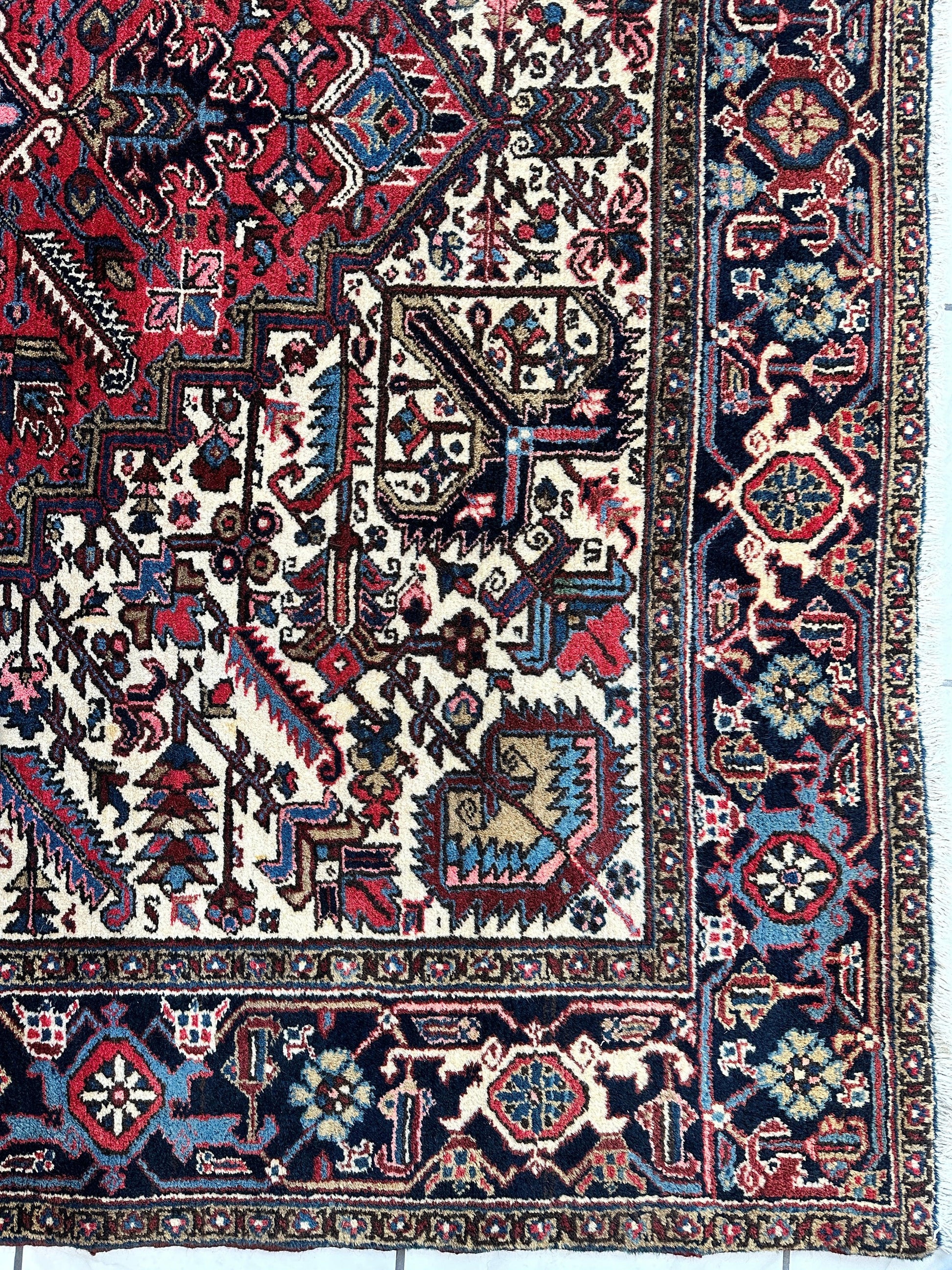 Hand-Knotted Persian Heriz Wool Rug – 9’ x 12’ – Geometric Medallion Design - Tampa Home & Garden Store