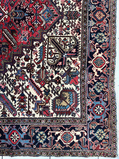 Hand-Knotted Persian Heriz Wool Rug – 9’ x 12’ – Geometric Medallion Design - Tampa Home & Garden Store