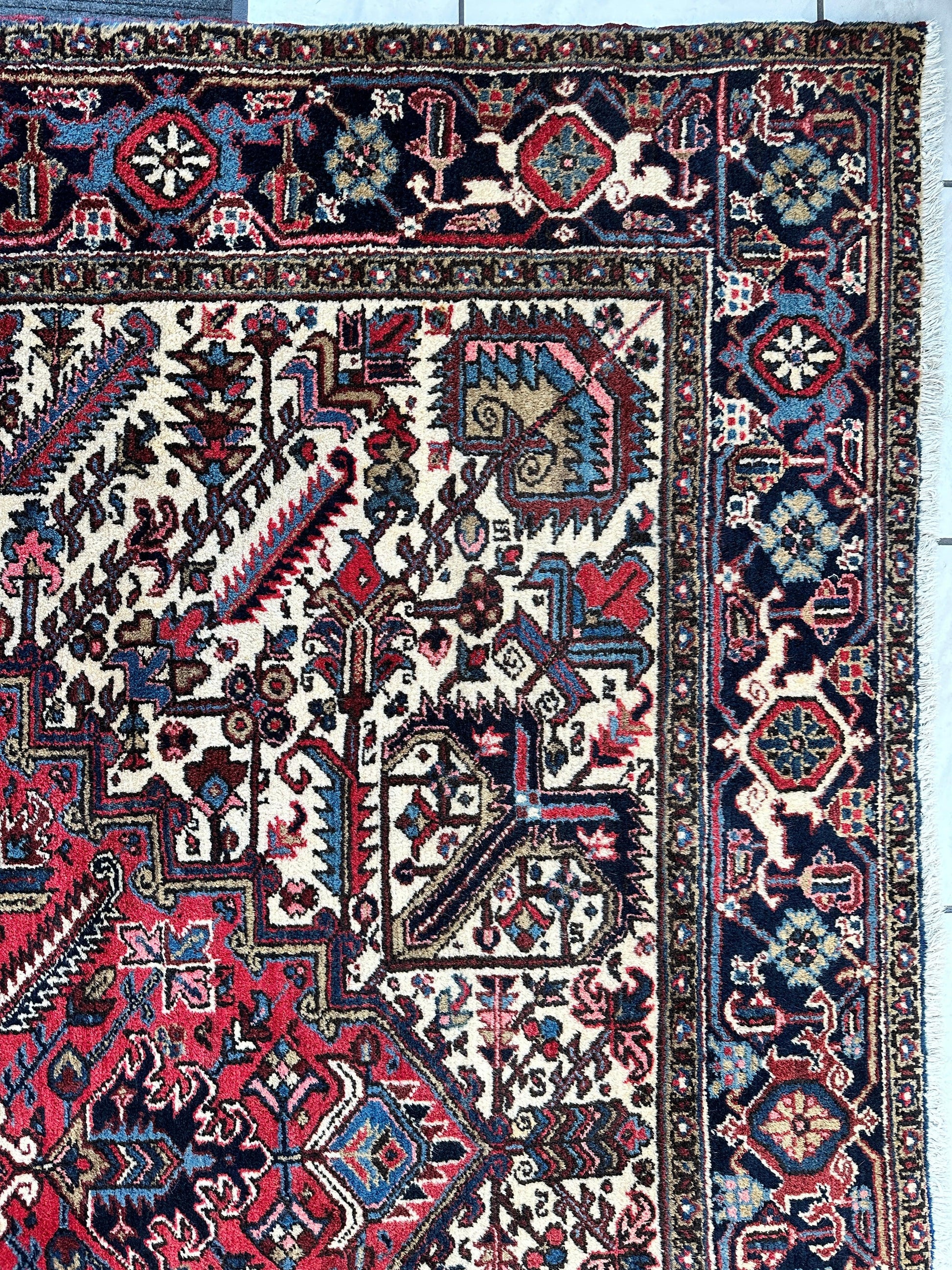 Hand-Knotted Persian Heriz Wool Rug – 9’ x 12’ – Geometric Medallion Design - Tampa Home & Garden Store