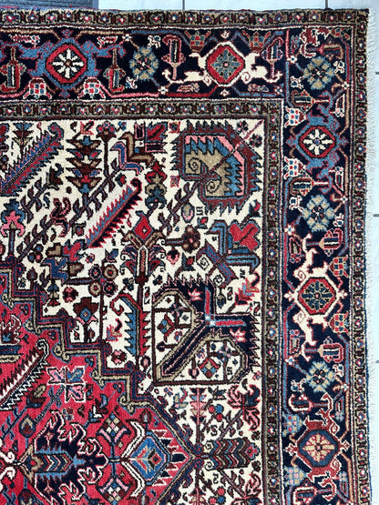 Hand-Knotted Persian Heriz Wool Rug – 9’ x 12’ – Geometric Medallion Design - Tampa Home & Garden Store
