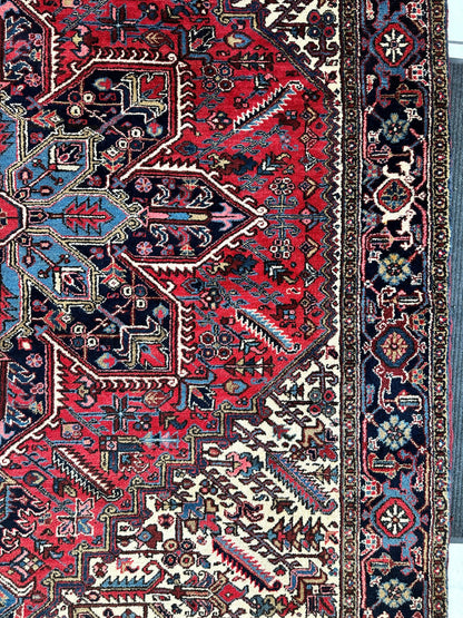 Hand-Knotted Persian Heriz Wool Rug – 9’ x 12’ – Geometric Medallion Design - Tampa Home & Garden Store