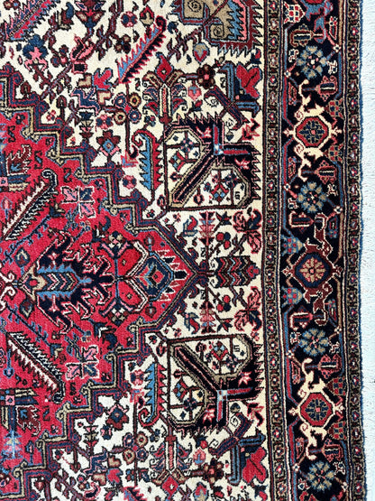 Hand-Knotted Persian Heriz Wool Rug – 9’ x 12’ – Geometric Medallion Design - Tampa Home & Garden Store