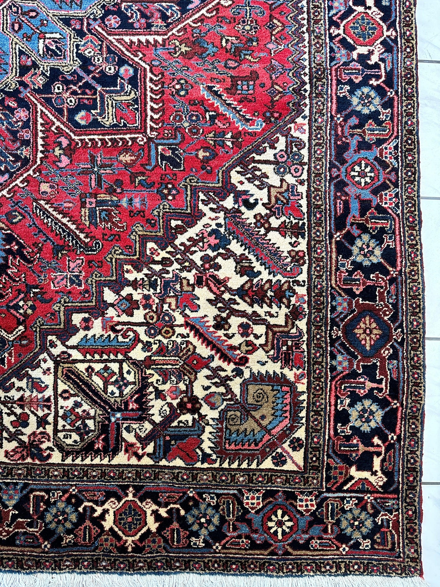 Hand-Knotted Persian Heriz Wool Rug – 9’ x 12’ – Geometric Medallion Design - Tampa Home & Garden Store