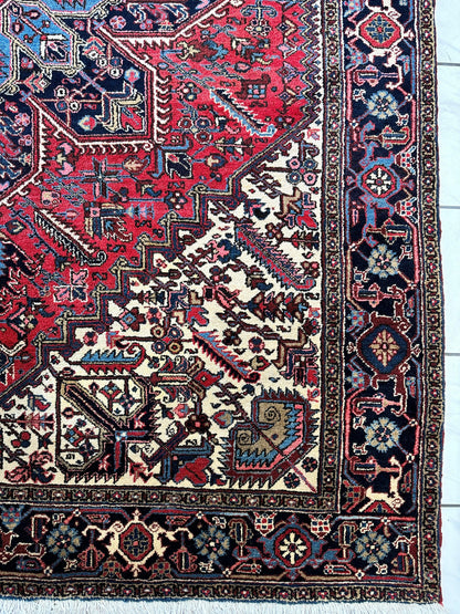 Hand-Knotted Persian Heriz Wool Rug – 9’ x 12’ – Geometric Medallion Design - Tampa Home & Garden Store
