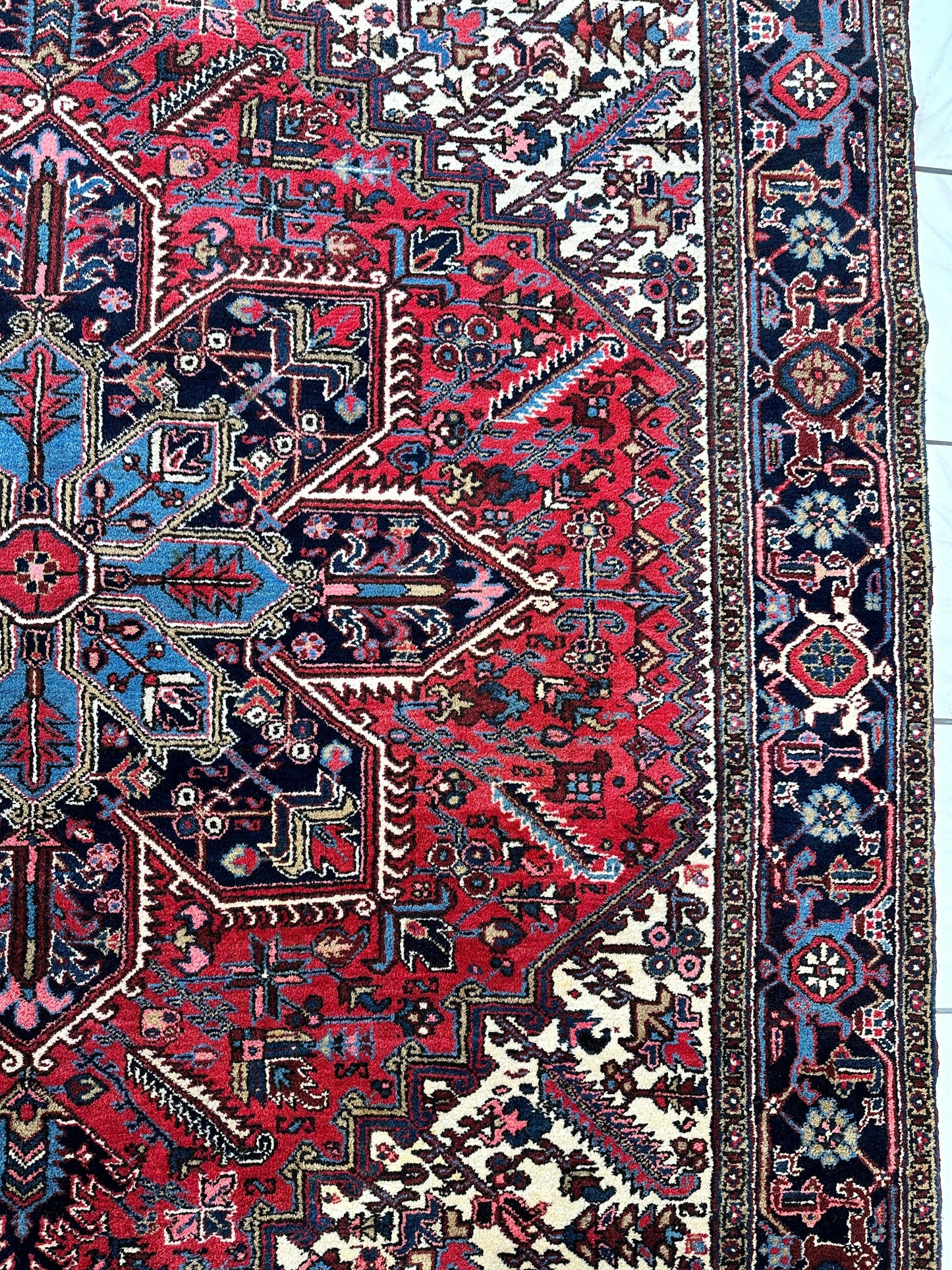 Hand-Knotted Persian Heriz Wool Rug – 9’ x 12’ – Geometric Medallion Design - Tampa Home & Garden Store