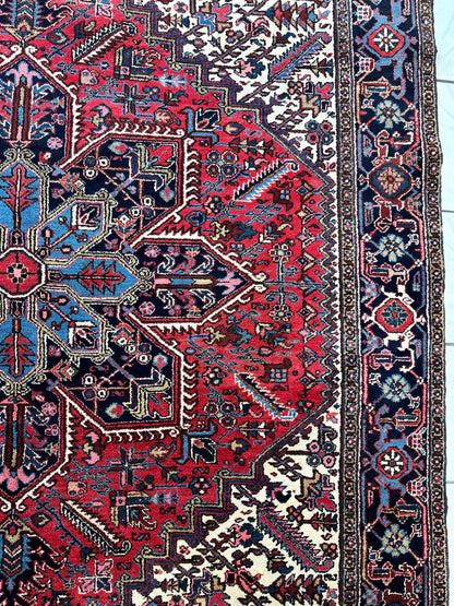 Hand-Knotted Persian Heriz Wool Rug – 9’ x 12’ – Geometric Medallion Design - Tampa Home & Garden Store