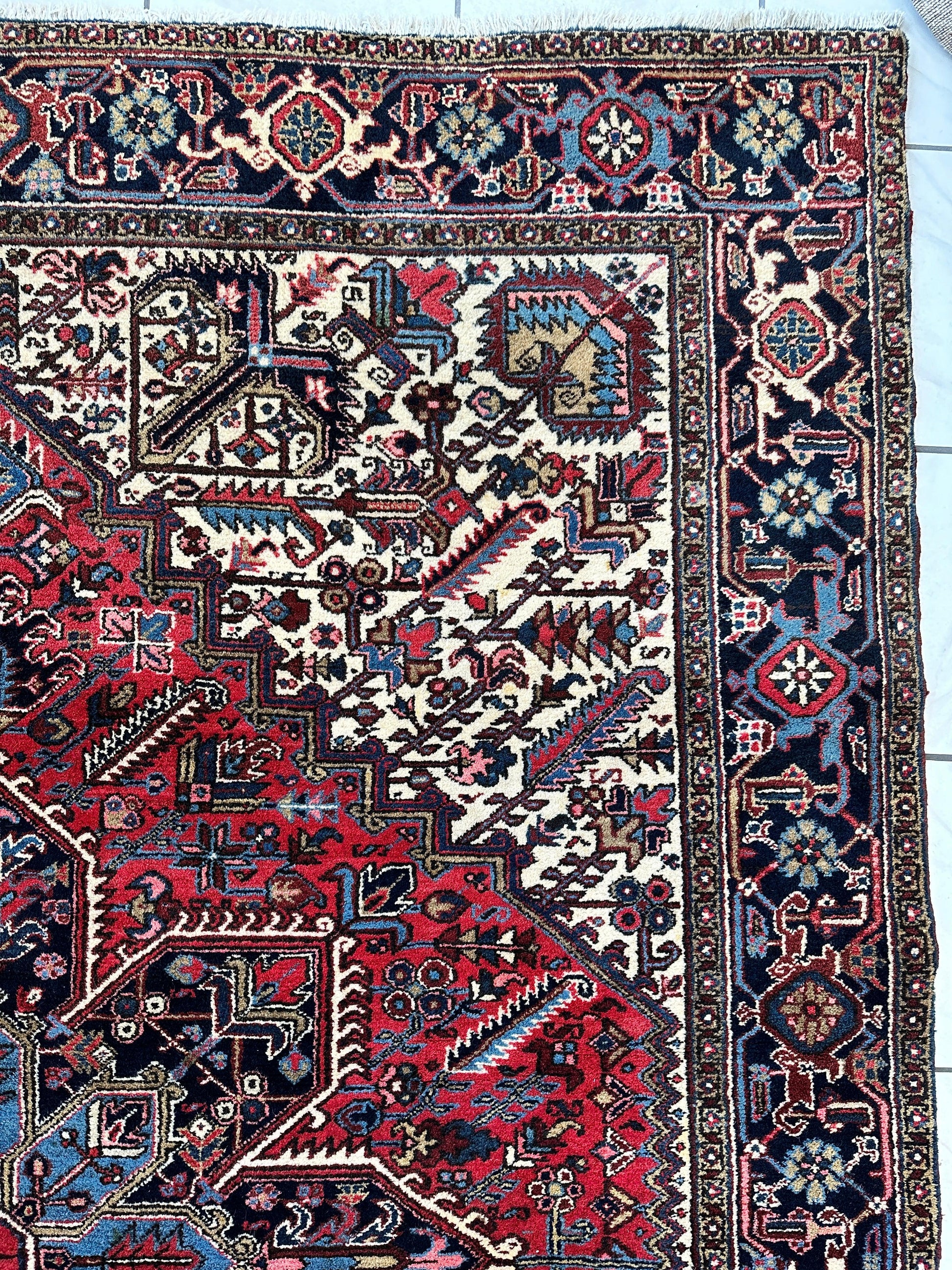 Hand-Knotted Persian Heriz Wool Rug – 9’ x 12’ – Geometric Medallion Design - Tampa Home & Garden Store