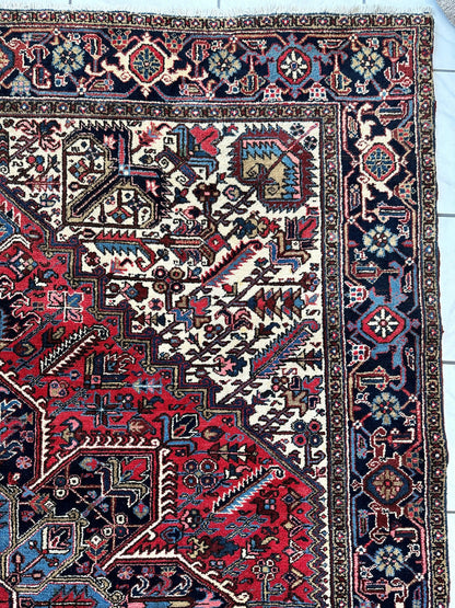 Hand-Knotted Persian Heriz Wool Rug – 9’ x 12’ – Geometric Medallion Design - Tampa Home & Garden Store