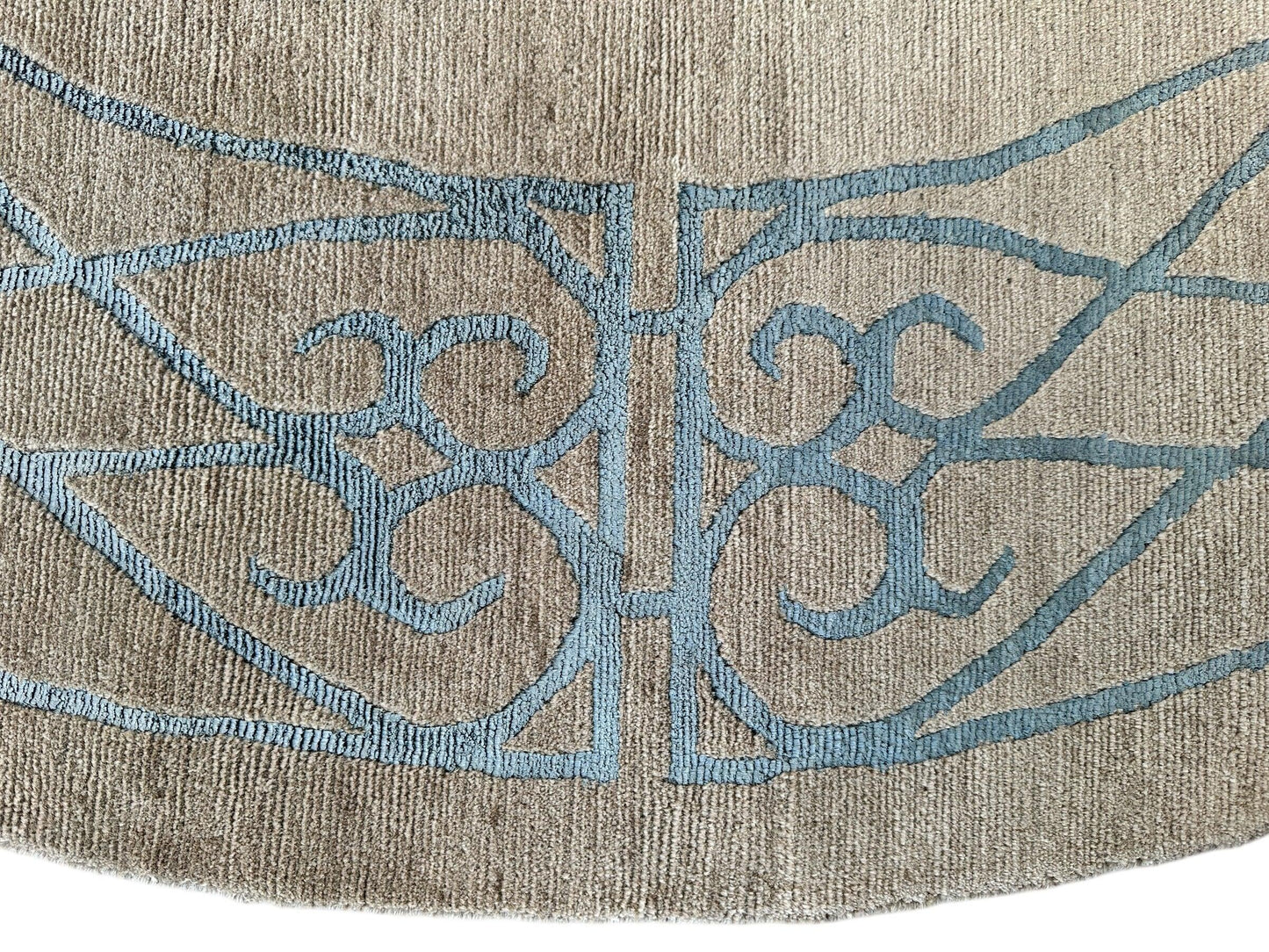 Hand-Knotted Tibetan Rug - 6' x 6'1" Round - Wool & Silk - Elegant Blue Border Design - Tampa Home & Garden Store