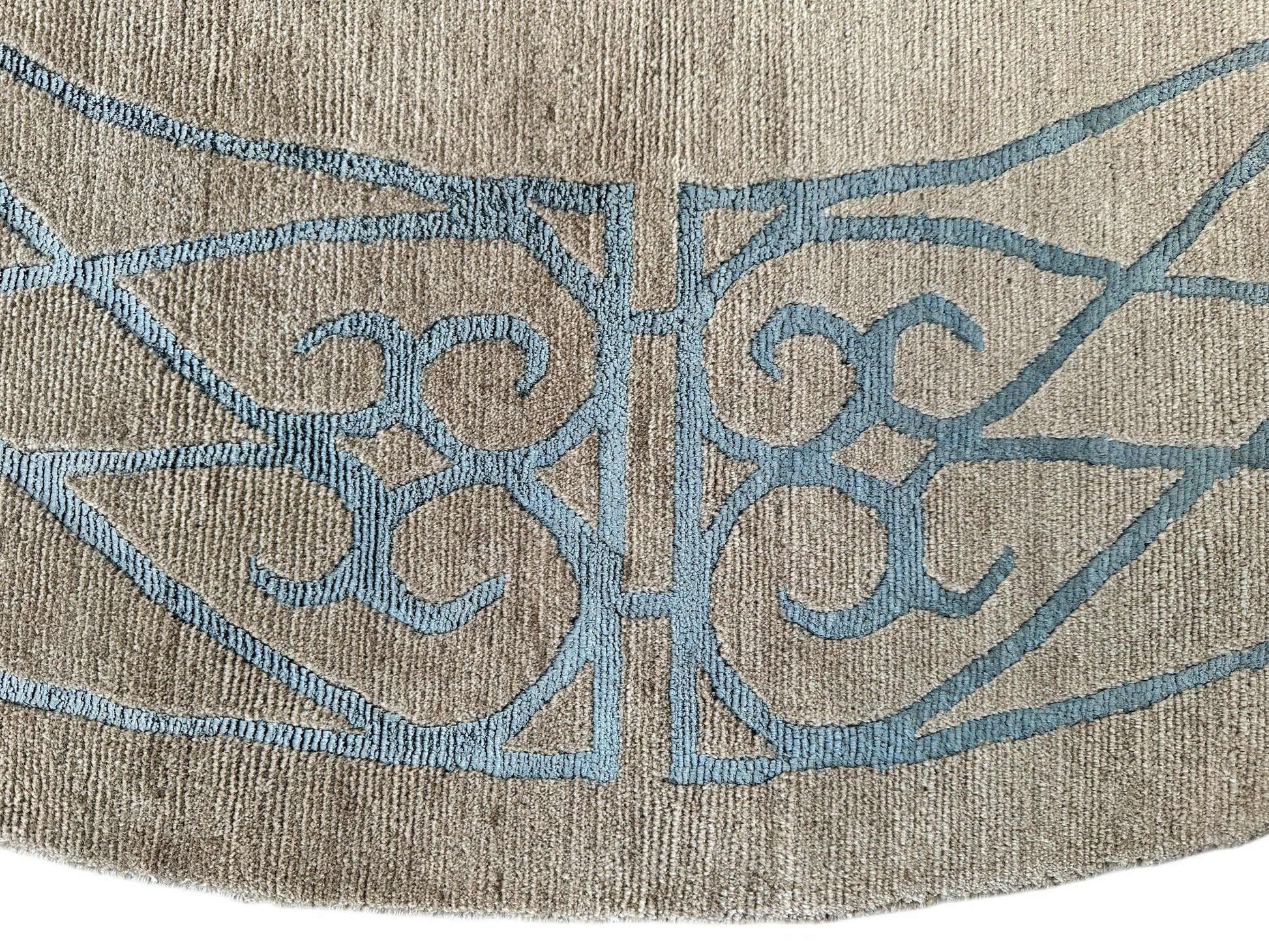 Hand-Knotted Tibetan Rug - 6' x 6'1" Round - Wool & Silk - Elegant Blue Border Design - Tampa Home & Garden Store