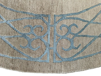 Hand-Knotted Tibetan Rug - 6' x 6'1" Round - Wool & Silk - Elegant Blue Border Design - Tampa Home & Garden Store