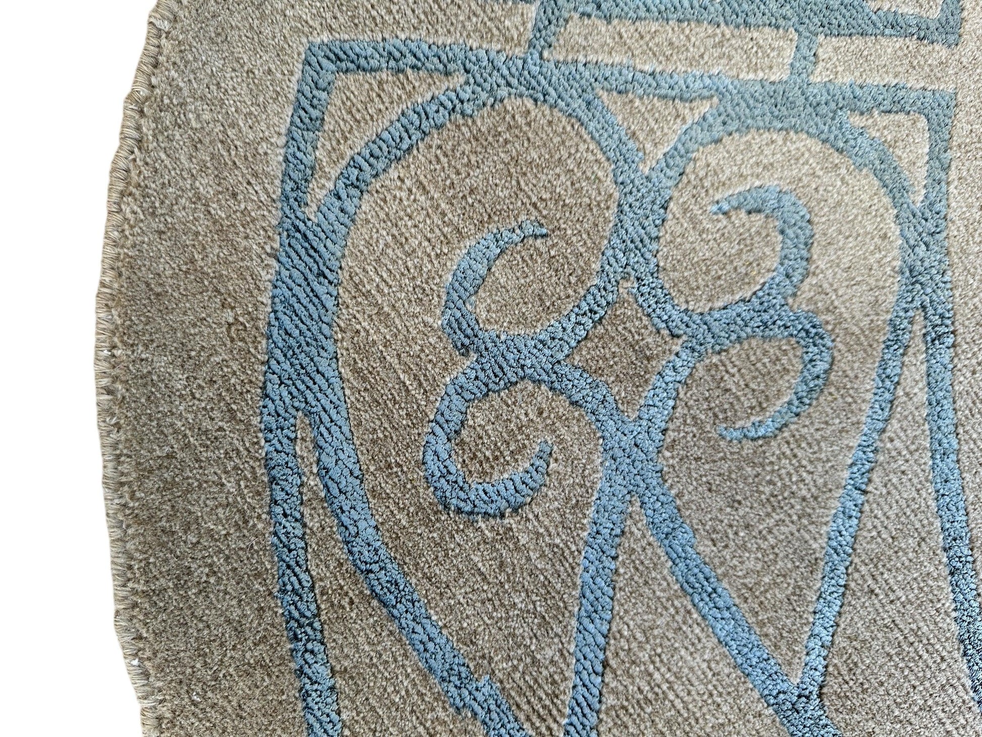 Hand-Knotted Tibetan Rug - 6' x 6'1" Round - Wool & Silk - Elegant Blue Border Design - Tampa Home & Garden Store