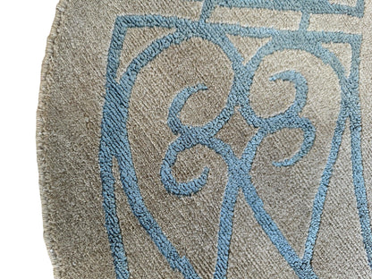 Hand-Knotted Tibetan Rug - 6' x 6'1" Round - Wool & Silk - Elegant Blue Border Design - Tampa Home & Garden Store