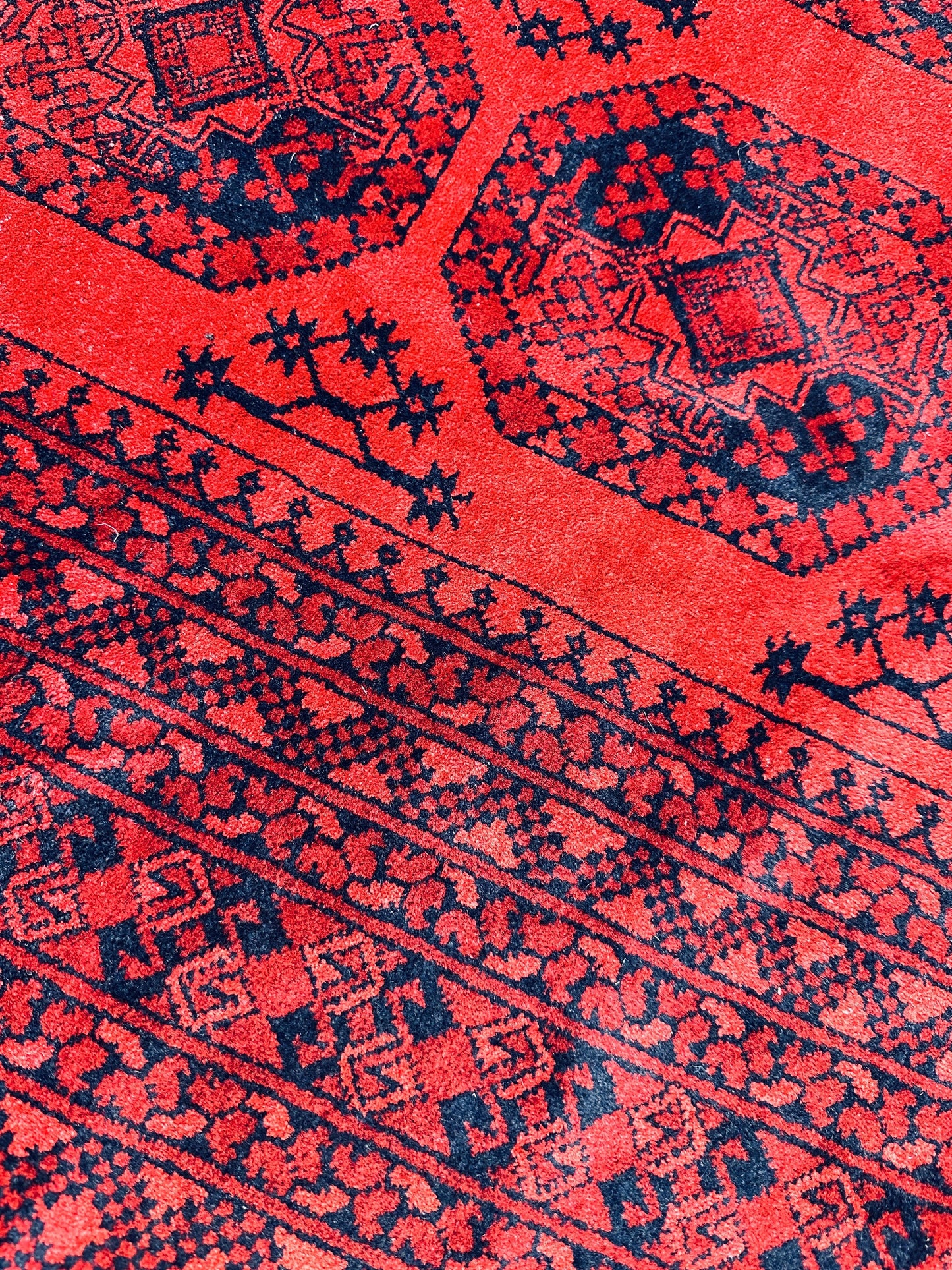 Hand-Knotted Turkoman Ersari Wool Rug – 6’7” x 9’6” – Rich Red Tones, Geometric Design - Tampa Home & Garden Store