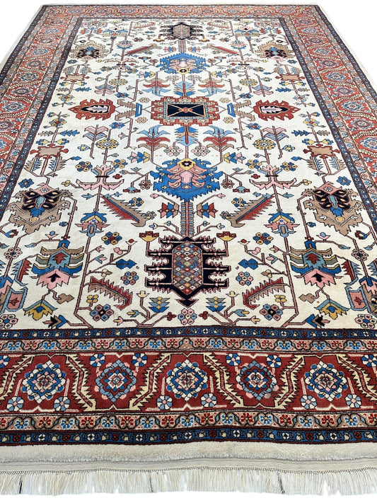 Hand-Knotted Vintage Afghani Serapi Wool Rug – 10'10" x 15'10" – Elegant Traditional Area Rug - Tampa Home & Garden Store