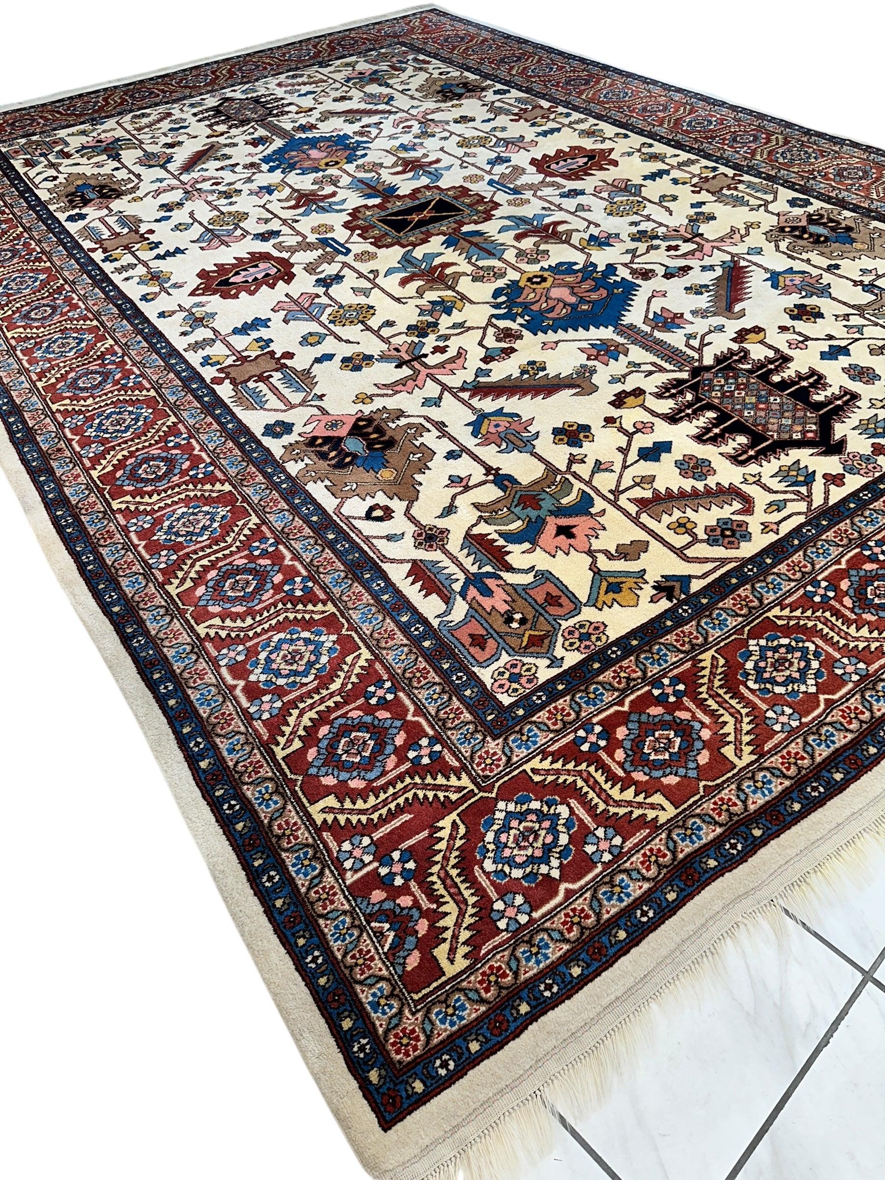Hand-Knotted Vintage Afghani Serapi Wool Rug – 10'10" x 15'10" – Elegant Traditional Area Rug - Tampa Home & Garden Store