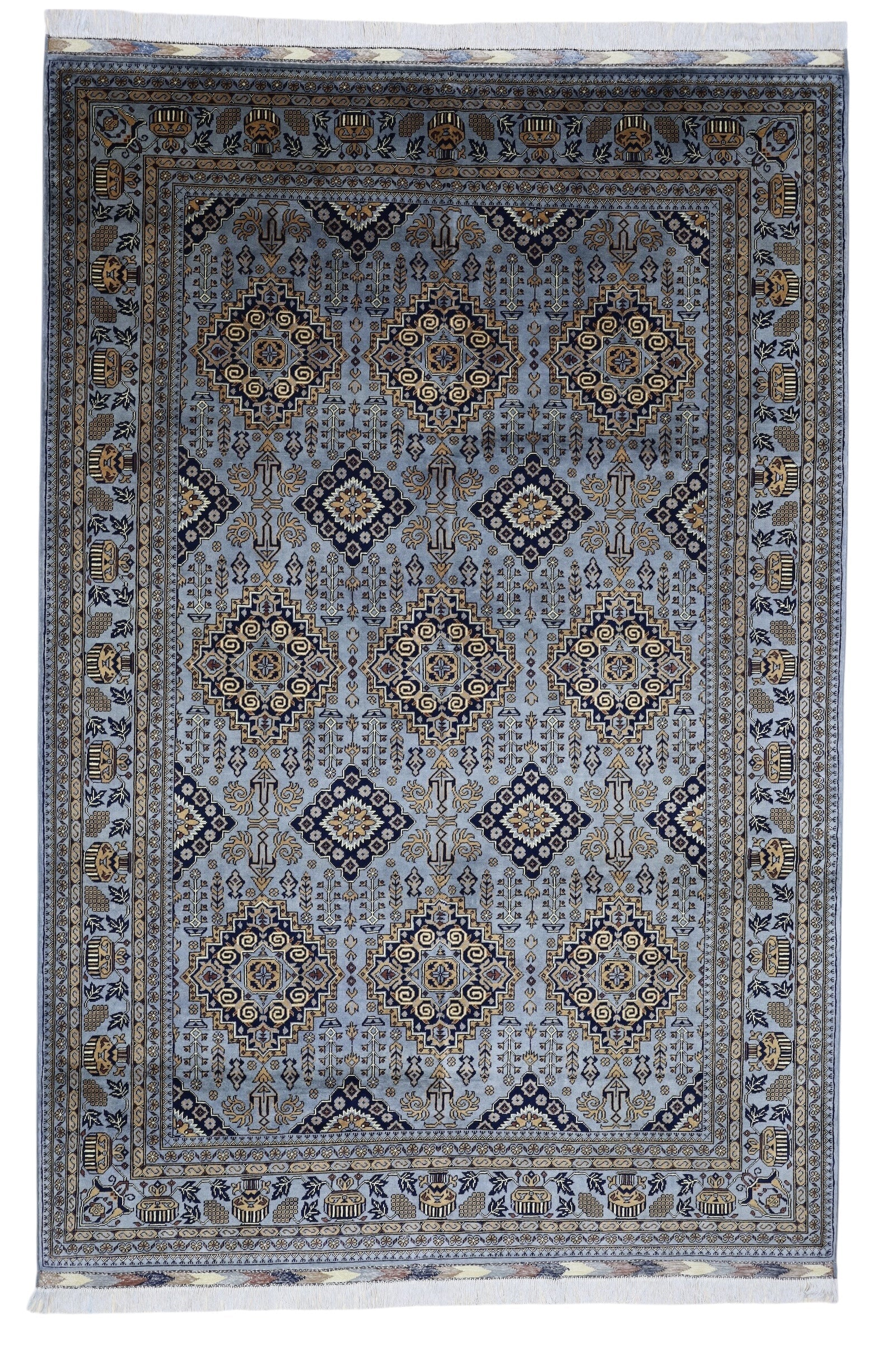 Hand-Knotted Zerkhaki Afghan Wool Area Rug – 6'11" x 10'3" | Elegant Grey-Toned Design - Tampa Home & Garden Store