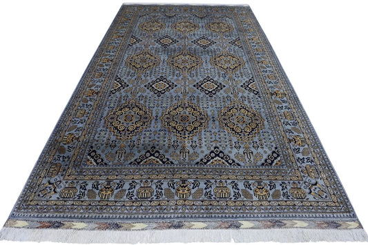 Area Rug Zerkhaki Afghan Wool hand-knotted rug in blue-gray with geometric medallions by Rugistan on Tampa Home & Garden Store