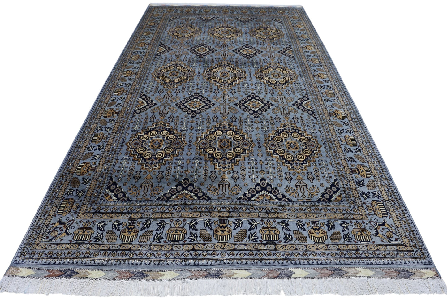 Hand-Knotted Zerkhaki Afghan Wool Area Rug – 6'11" x 10'3" | Elegant Grey-Toned Design - Tampa Home & Garden Store