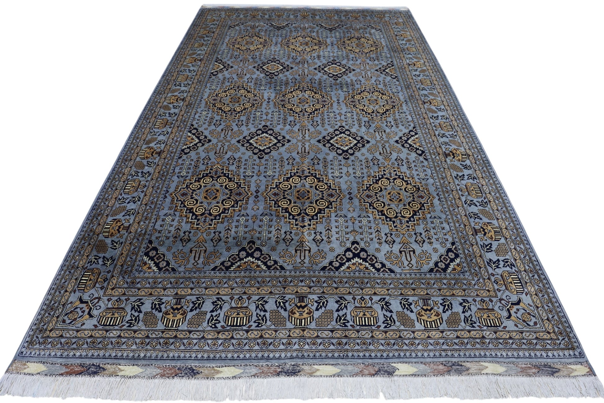 Hand-Knotted Zerkhaki Afghan Wool Area Rug – 6'11" x 10'3" | Elegant Grey-Toned Design - Tampa Home & Garden Store