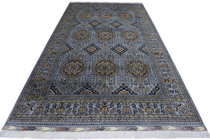 Hand-Knotted Zerkhaki Afghan Wool Area Rug – 6'11" x 10'3" | Elegant Grey-Toned Design - Tampa Home & Garden Store