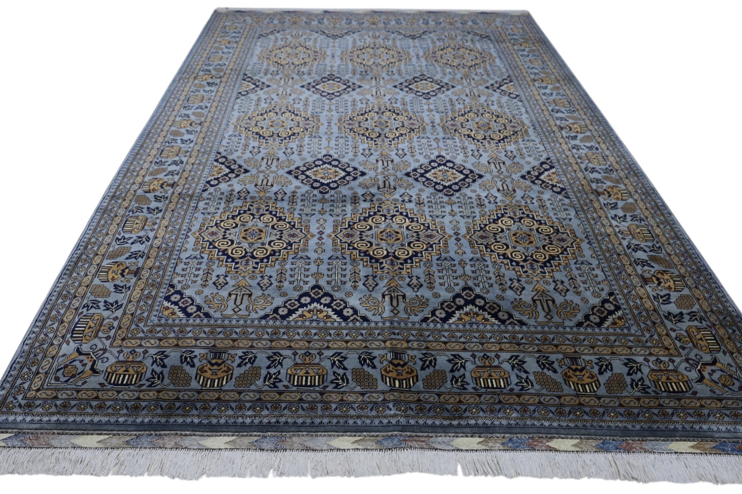 Hand-Knotted Zerkhaki Afghan Wool Area Rug – 6'11" x 10'3" | Elegant Grey-Toned Design - Tampa Home & Garden Store