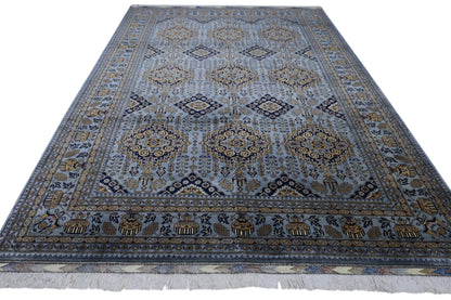 Hand-Knotted Zerkhaki Afghan Wool Area Rug – 6'11" x 10'3" | Elegant Grey-Toned Design - Tampa Home & Garden Store
