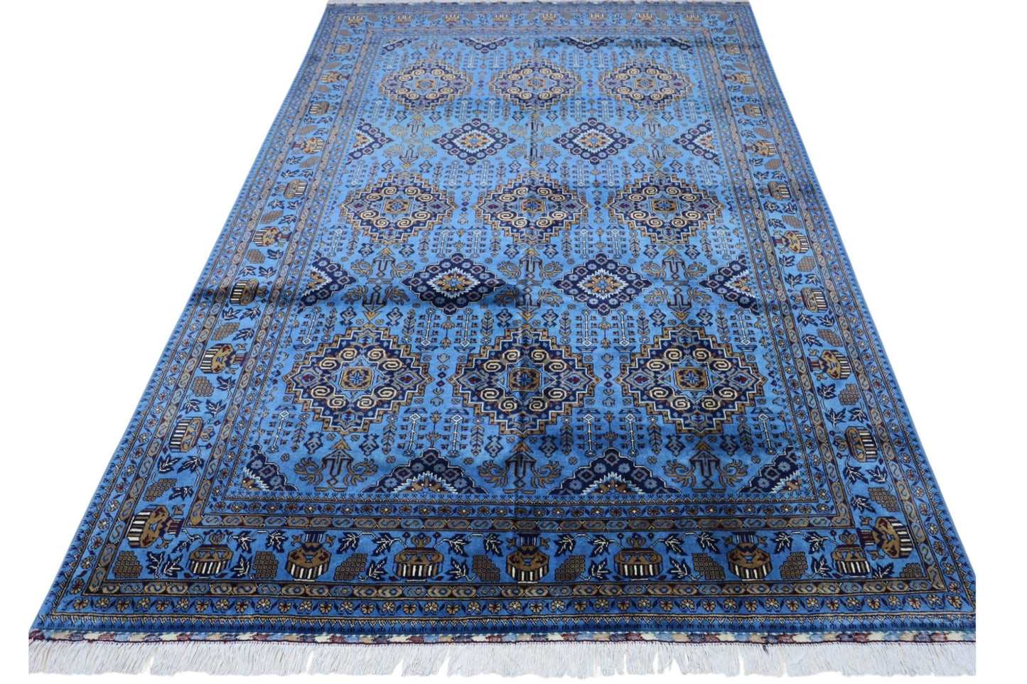 Hand-Knotted Zerkhaki Afghan Wool Area Rug – 6'6" x 10' | Elegant Blue Tones, Handmade Quality - Tampa Home & Garden Store