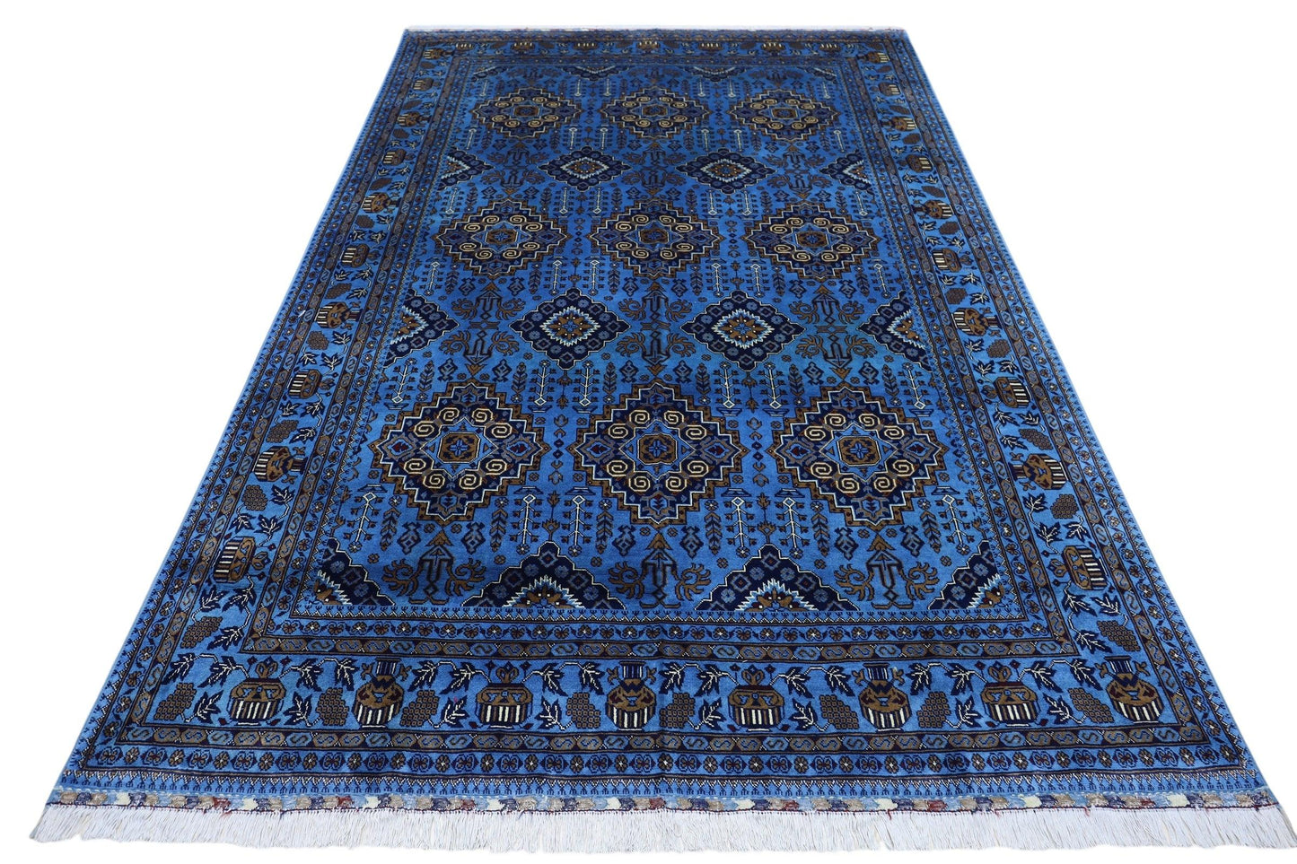 Hand-Knotted Zerkhaki Afghan Wool Area Rug – 6'6" x 10' | Elegant Blue Tones, Handmade Quality - Tampa Home & Garden Store