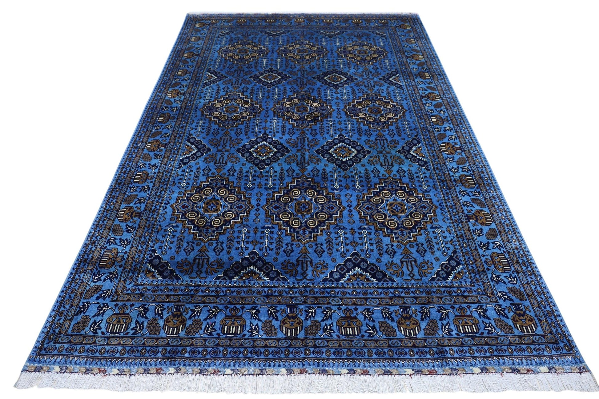 Hand-Knotted Zerkhaki Afghan Wool Area Rug – 6'6" x 10' | Elegant Blue Tones, Handmade Quality - Tampa Home & Garden Store