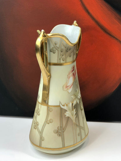 Hand Painted Art Nouveau Vase by Nippon. Antique Vase Made in Japan, Champagne Gold Pink Cream Colors. - Tampa Home & Garden Store