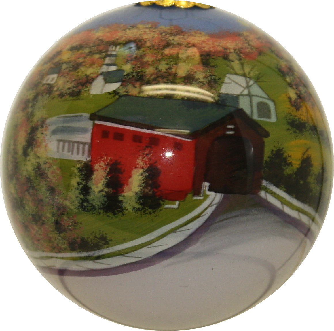 Hand Painted Glass Globe Ornament - A Vermont Covered Bridge - Tampa Home & Garden Store