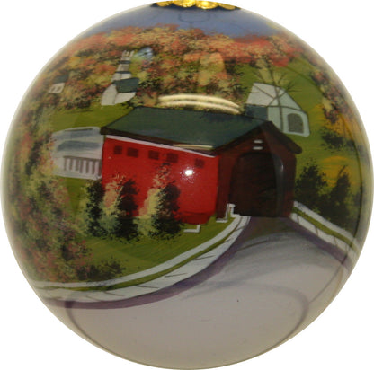 Hand Painted Glass Globe Ornament - A Vermont Covered Bridge - Tampa Home & Garden Store