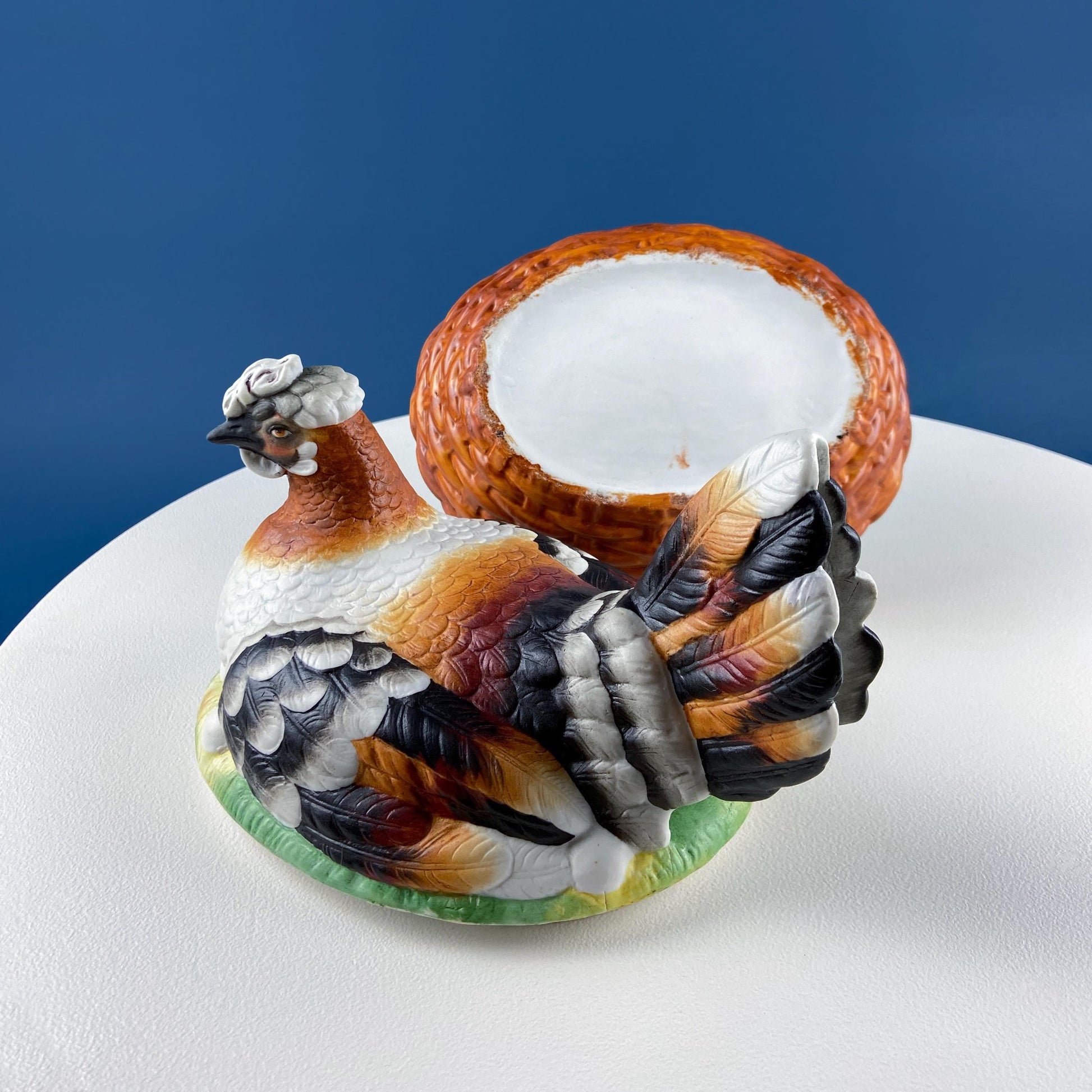 Hand Painted Large Hen in a Basket Covered Serving Bowl. Rare Ceramic Chicken Sitting on Eggs Butter Bowl with Lid. Dining Room Decor - Tampa Home & Garden Store