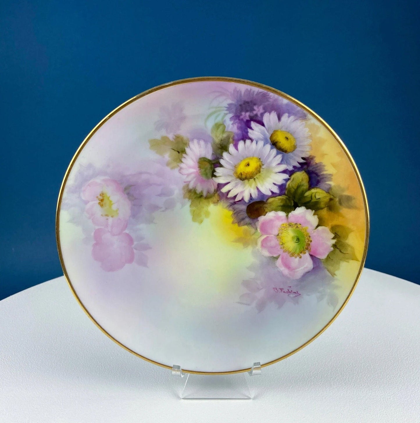 Hand-Painted Set of Two Decorative or Serving Dishes with a Flowers Motif. 10.5" Flat Platter and 7.5" Shallow Bowl. Dining Room Decor. - Tampa Home & Garden Store