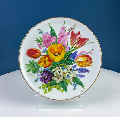 Hand-Painted Set of Two Decorative or Serving Dishes with a Flowers Motif. 10.5" Flat Platter and 7.5" Shallow Bowl. Dining Room Decor. - Tampa Home & Garden Store