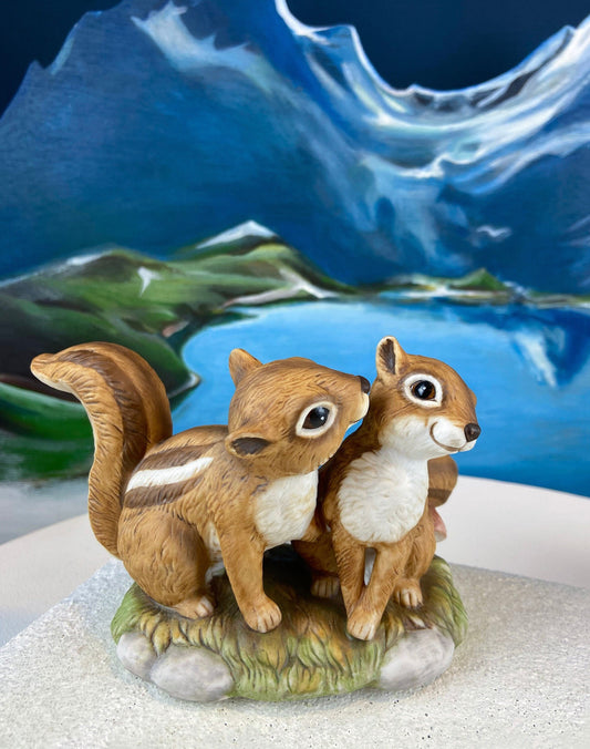 Hand-Painted Sweetheart Chipmunks. Masterpiece Porcelain by HOMCO. Fall Home & Retail Decoration. Modern Farmhouse. Table Centerpiece. - Tampa Home & Garden Store