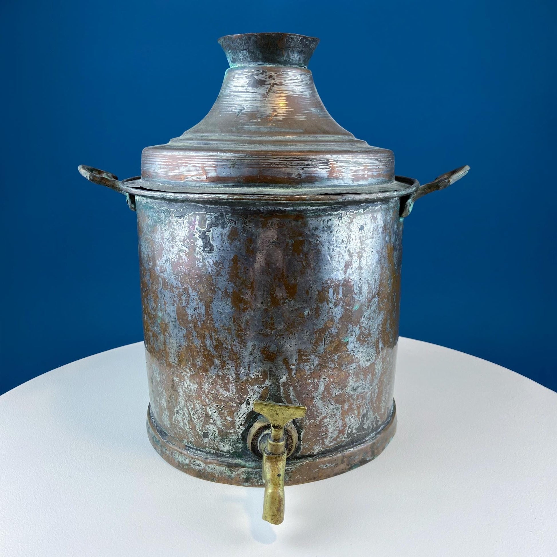 Hand Pounded Tin Copper Turkish Beverage Dispenser with Brass Spigot & Handles. Rustic Jug. - Tampa Home & Garden Store