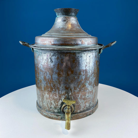 Hand Pounded Tin Copper Turkish Beverage Dispenser with Brass Spigot & Handles. Rustic Jug. - Tampa Home & Garden Store