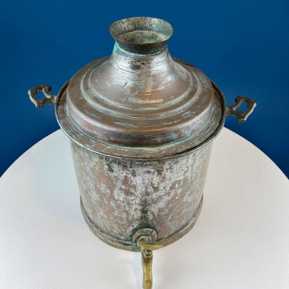 Hand Pounded Tin Copper Turkish Beverage Dispenser with Brass Spigot & Handles. Rustic Jug. - Tampa Home & Garden Store