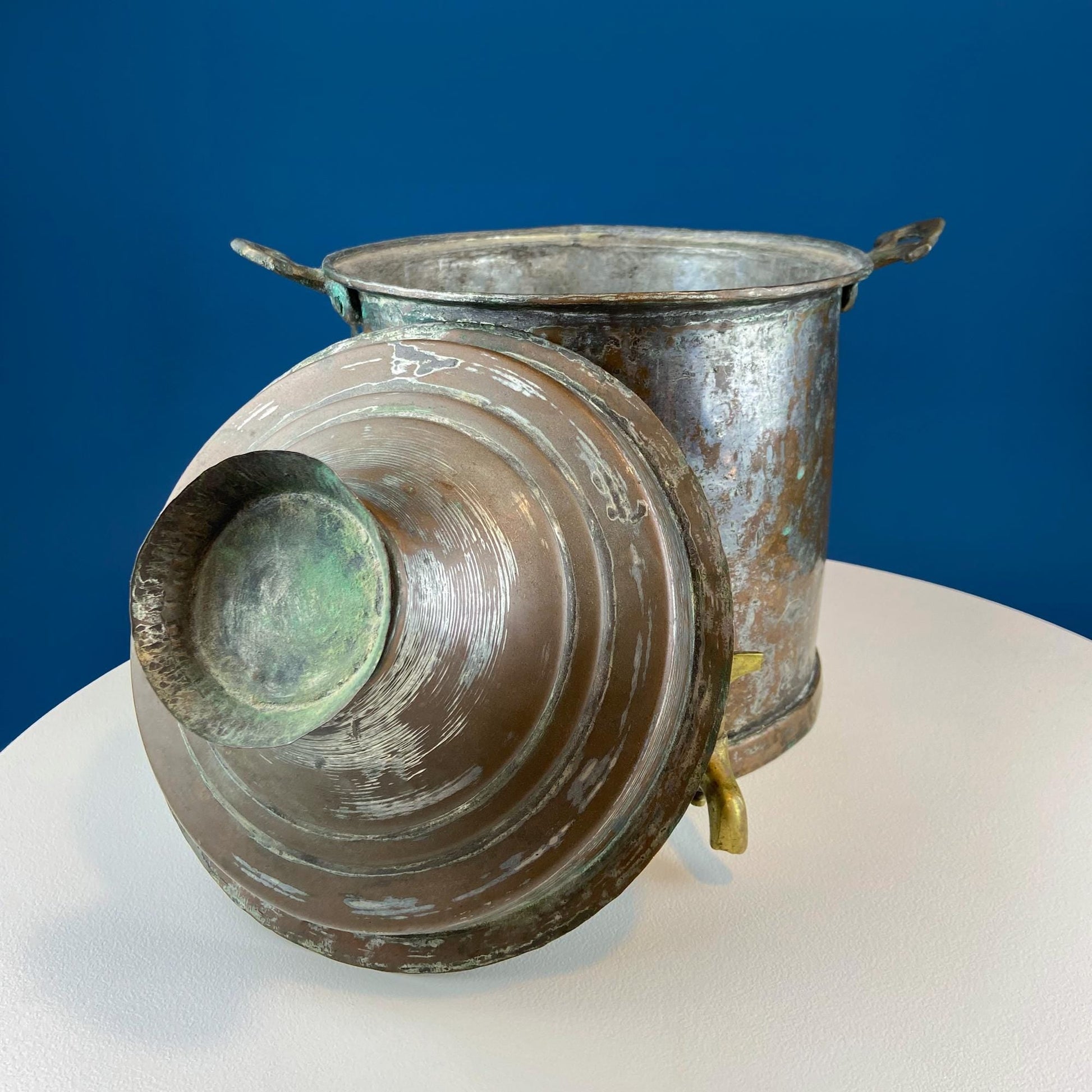 Hand Pounded Tin Copper Turkish Beverage Dispenser with Brass Spigot & Handles. Rustic Jug. - Tampa Home & Garden Store
