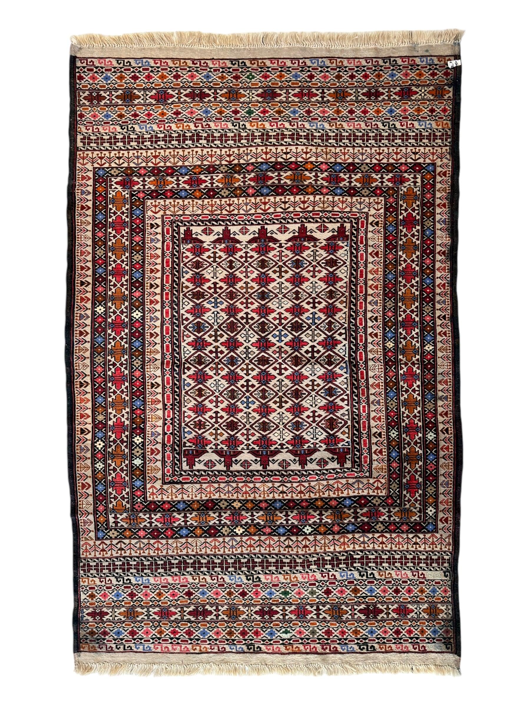 Hand-Woven Afghani Maliki Soumak Wool Kilim Rug - 4'2" x 6'6" - Tampa Home & Garden Store