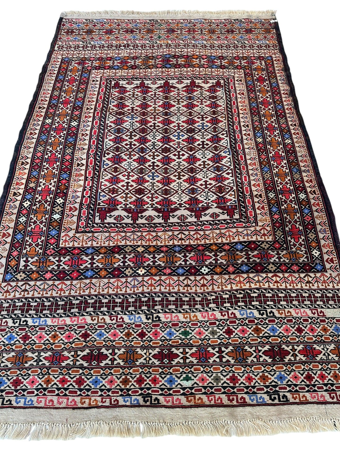 Hand-Woven Afghani Maliki Soumak Wool Kilim Rug - 4'2" x 6'6" - Tampa Home & Garden Store