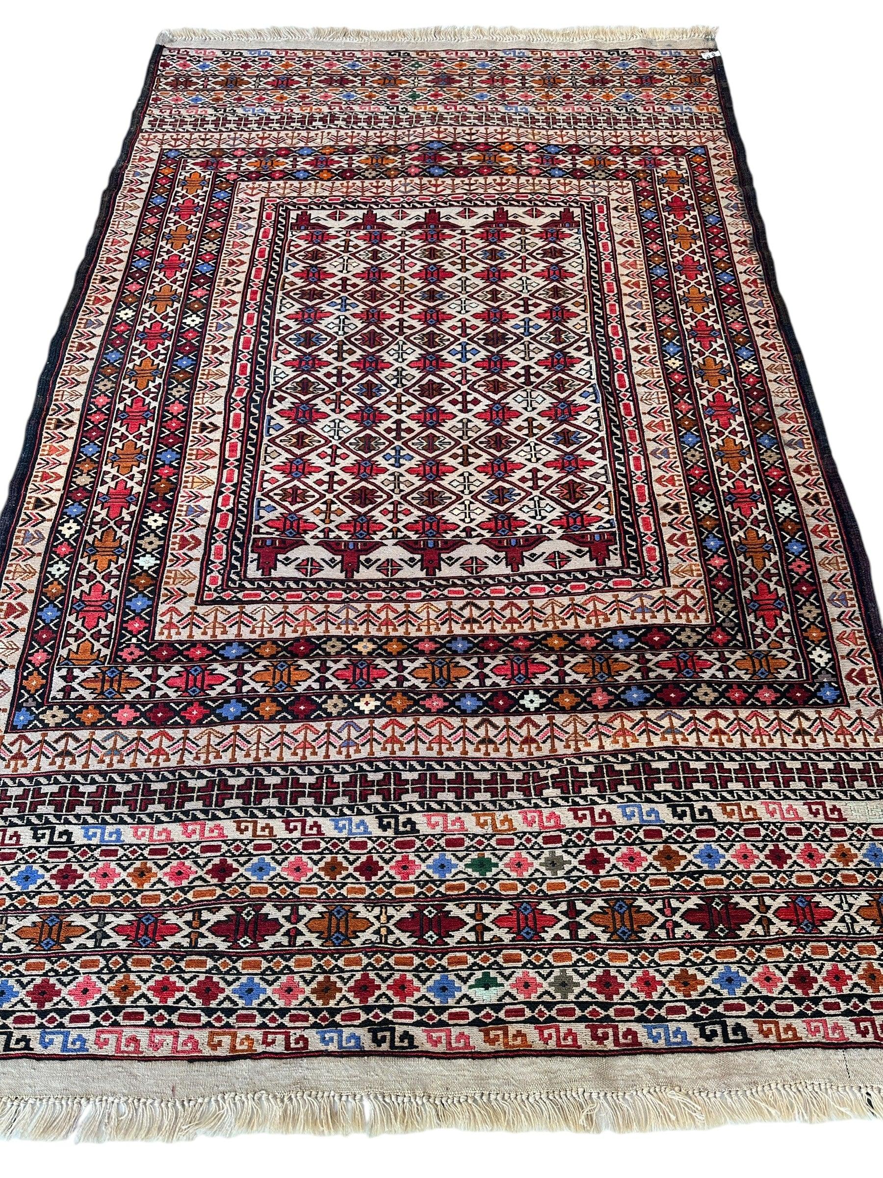 Hand-Woven Afghani Maliki Soumak Wool Kilim Rug - 4'2" x 6'6" - Tampa Home & Garden Store