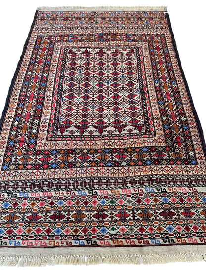 Hand-Woven Afghani Maliki Soumak Wool Kilim Rug - 4'2" x 6'6" - Tampa Home & Garden Store