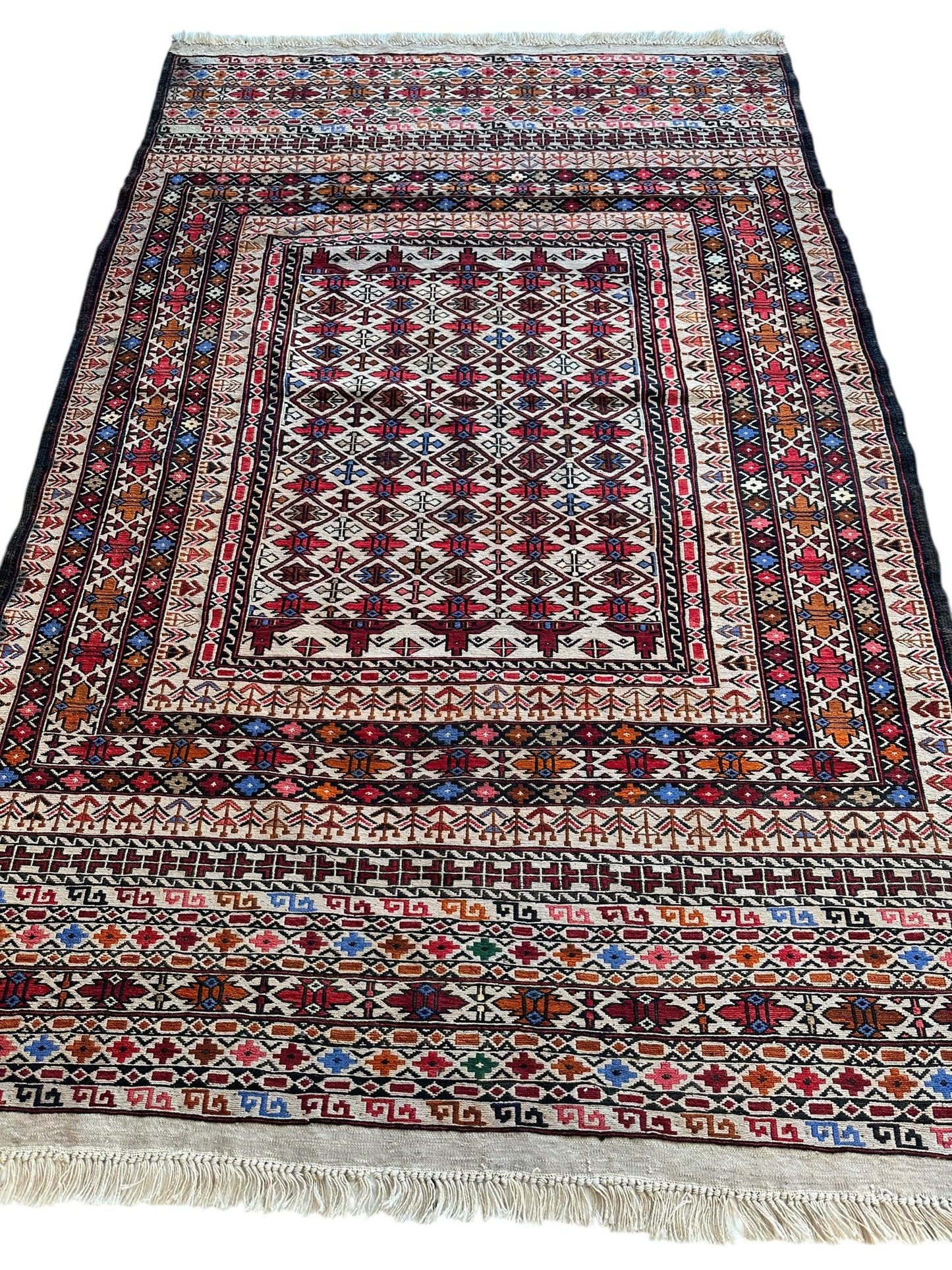 Hand-Woven Afghani Maliki Soumak Wool Kilim Rug - 4'2" x 6'6" - Tampa Home & Garden Store
