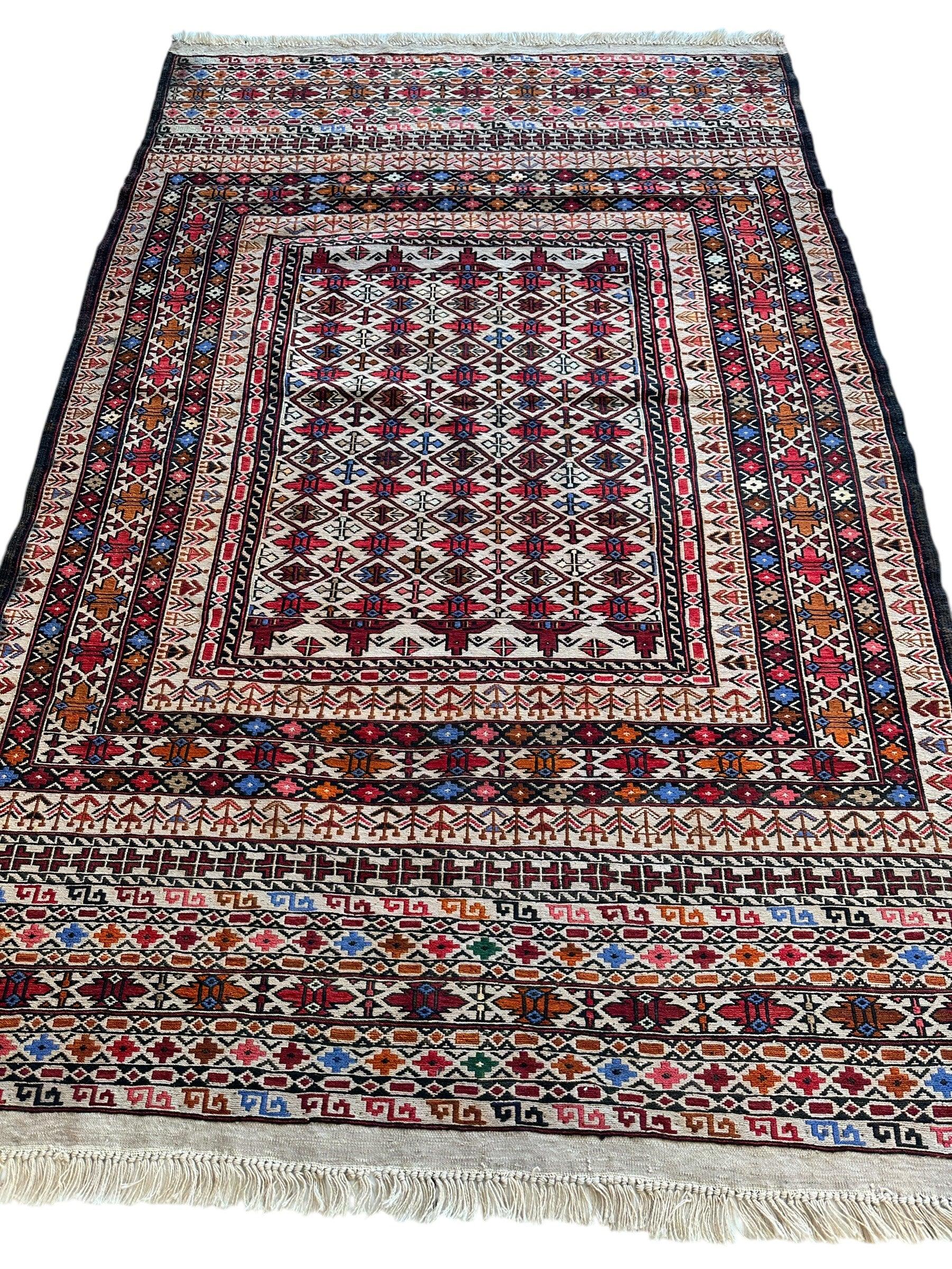 Hand-Woven Afghani Maliki Soumak Wool Kilim Rug - 4'2" x 6'6" - Tampa Home & Garden Store