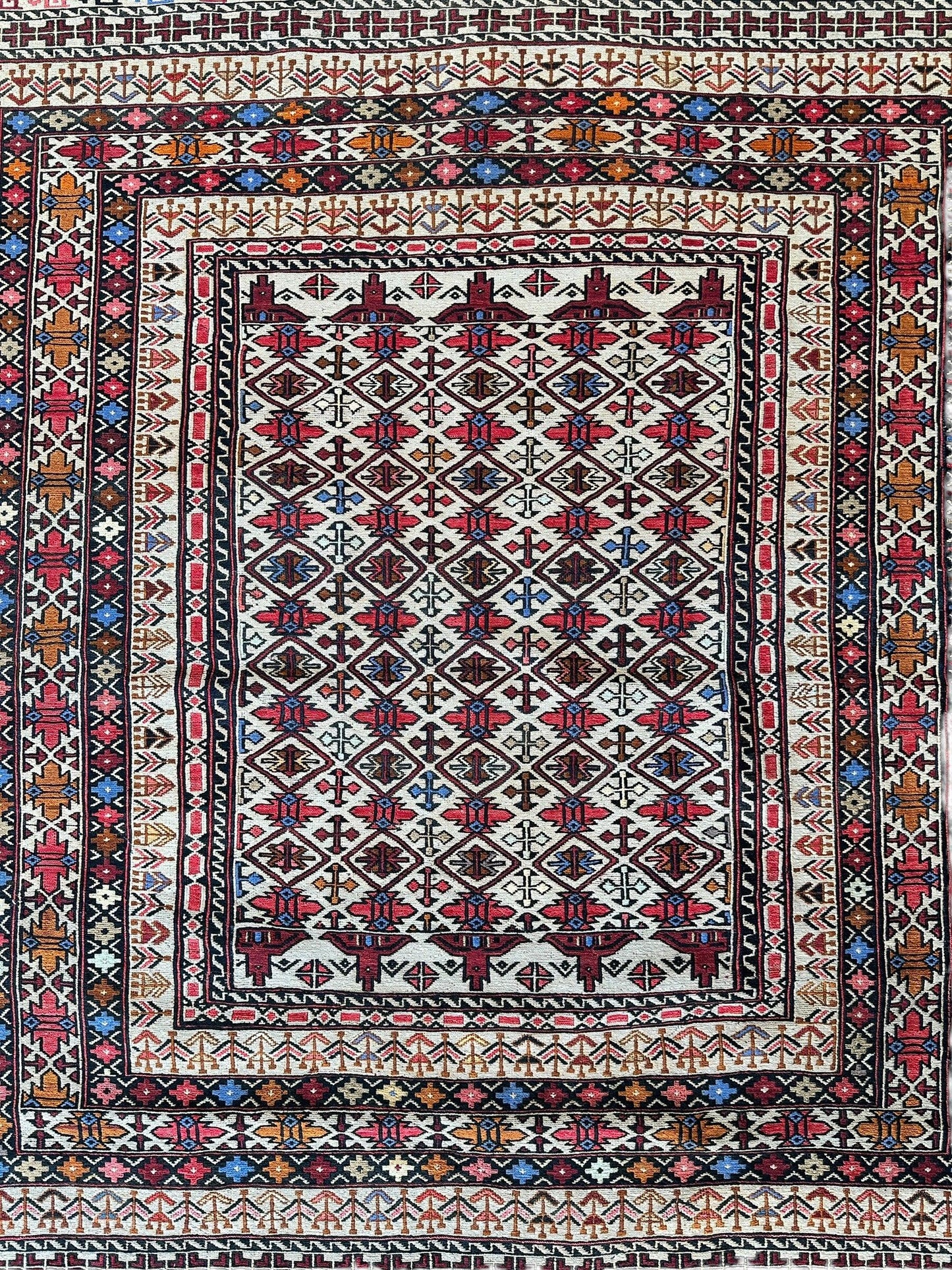 Hand-Woven Afghani Maliki Soumak Wool Kilim Rug - 4'2" x 6'6" - Tampa Home & Garden Store
