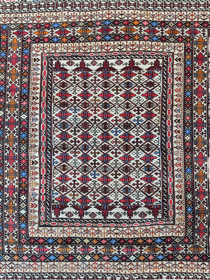 Hand-Woven Afghani Maliki Soumak Wool Kilim Rug - 4'2" x 6'6" - Tampa Home & Garden Store